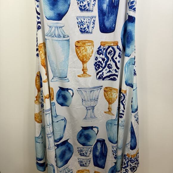 Sassy Jones New Zena Layered Cape Jumpsuit Small Blue Vase Print Puff Sleeve - Picture 13 of 16